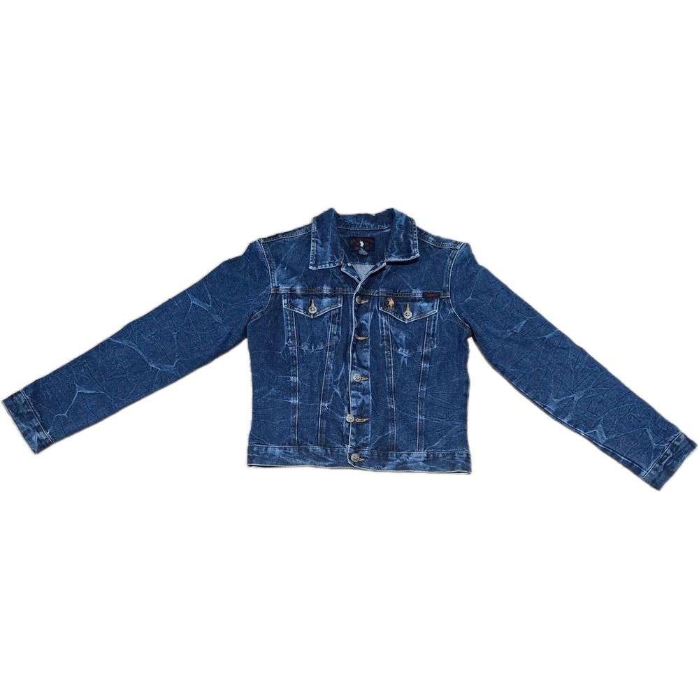 US Polo Assn Jeans Co Denim Jacket Medium Blue Marbled Wash Trucker Cotton